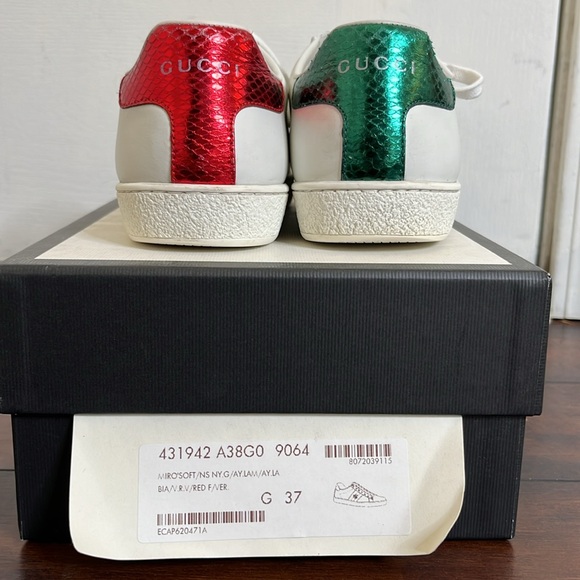 Gucci Ace Web Embroidered Bee Leather Sneakers size 37 Made in Italy Authentic - Picture 5 of 16